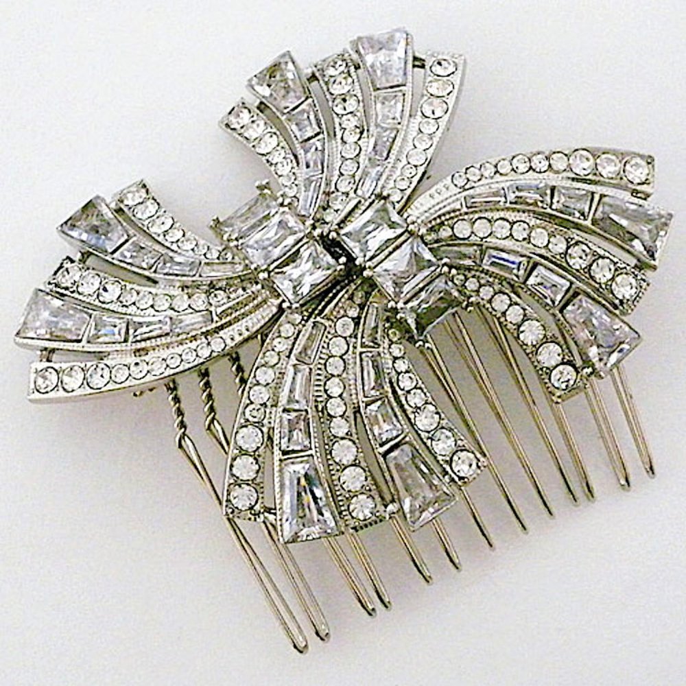 Art Doco crystal bow comb, wedding, special occasion